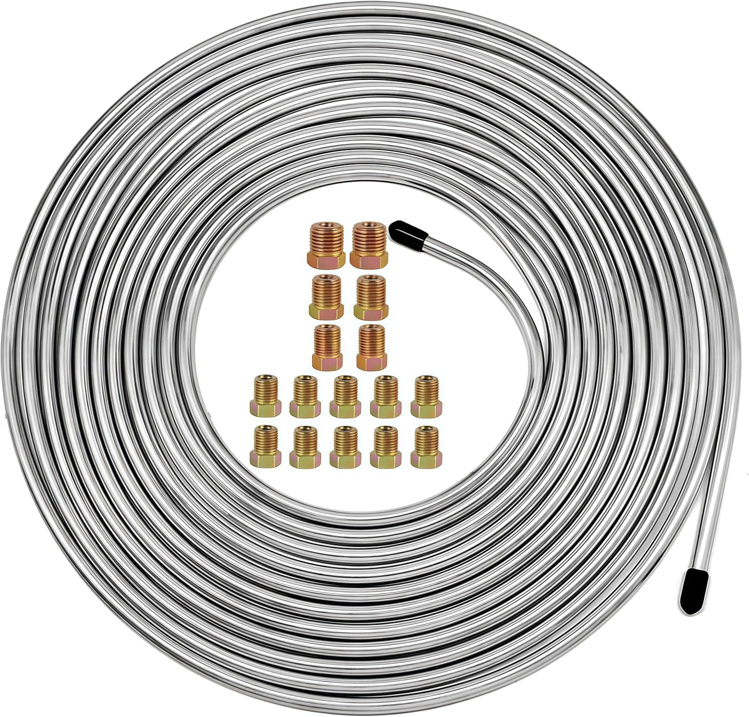 25 ft Zinc-Coated Brake Line Tubing Kit – Professional Grade with 16 Fittings
